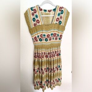 Handmade Vintage 60s MCM Atomic Geometric Print Retro Groovy Midi Dress